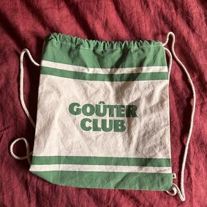 Petit Sezane Green and White Drawstring Bag